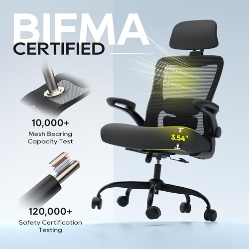Ergonomic Office Chair for Long Hours, Adjustable Padded Lumbar Support for Lower Back Relief, 330 lb Capacity, Comfortable Computer Desk Chair for Home Office, Work & Study