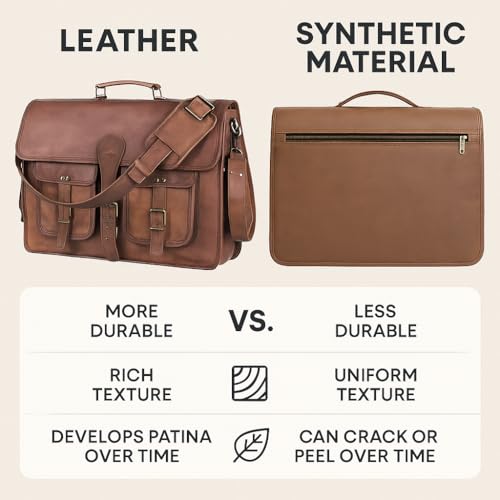 Leather Messenger Bag for Men and Women 18 inch Large Vintage Leather Briefcase Laptop Shoulder Bag Unisex Crossbody Messenger Satchel for Office, Business, Work, Travel