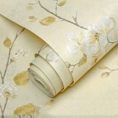 American Country Non-Woven Wallpaper 3D Stereo Vintage Garden Bedroom Living Room Wallpaper, Light Yellow 1 10 * 0.53m
