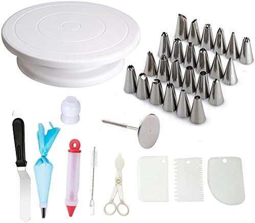 Cake Decorating Supplies 35 pieces Cake Turntable Stand 1 Icing Spatula,24 Stainless Icing Tip,1 Pastry Bags,1 Cake tip Brush,1 Cake Cutter,1 Cake Pen,3 Cake Scrapers