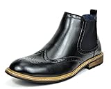 Bruno MARC BERGEN-05 Men's Classic Wing-tip Perforated Leather Lining Chelsea Ankle Boots BLACK SIZE 9