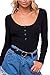 Sunfury Women Button Down Knitted Ribbed Long Sleeve Snap Crotch Thong Bodysuit