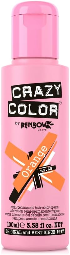 Crazy Color Orange 60 Semi Permanent Hair Dye Cream 100ml Renbow