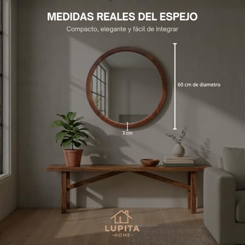 Espejo Redondo de Parota Sólida 60 cm – Madera Natural Premium para Baño, Sala o Recámara – Espejo Decorativo de Pared Elegante