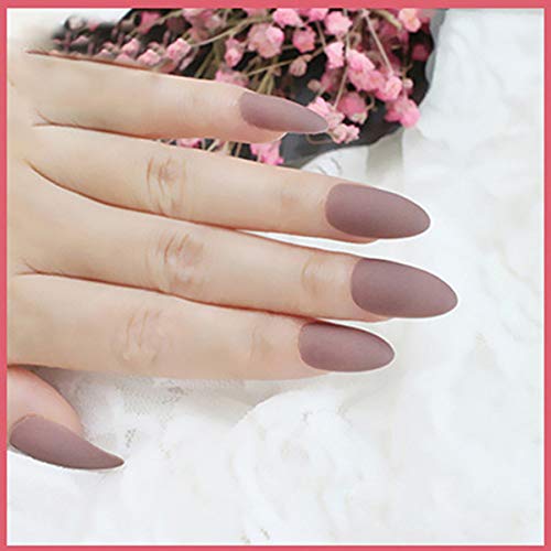 Amazon Com 24pcs Set Matte Almond Fake Nail Art Black Red Pink