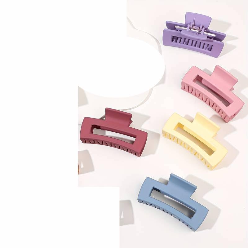 Hair Claw Clip for Women & Girls, 4.3 Inch(11cm) Large Claw Clip for Women Thick Hair, Matte Hair Clips, Non-Slip Strong Jaw Claw Clips (Keel, Flower, Rectangle 4Pcs) (5 Pack Mix Color)