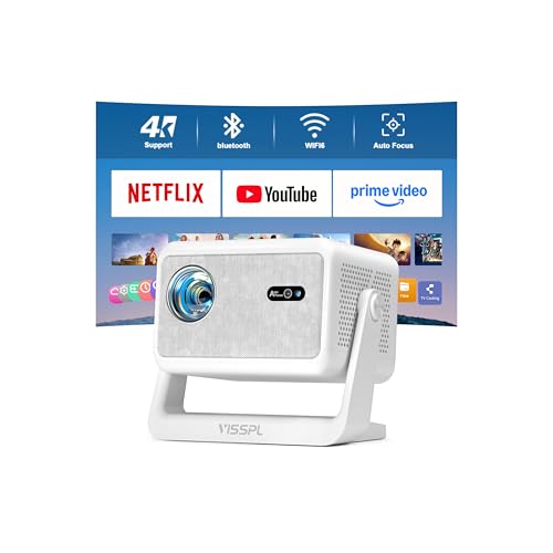 Smart Mini Beamer 4k [Offiziell Lizenzierter APP ] VISSPL 3200ANSI 4K Heimkino & Outdoor Beamer, Autofokus/Trapezkorrektur, WiFi6 Bluetooth Full HD 1080P Video Projektor für Handy/PC