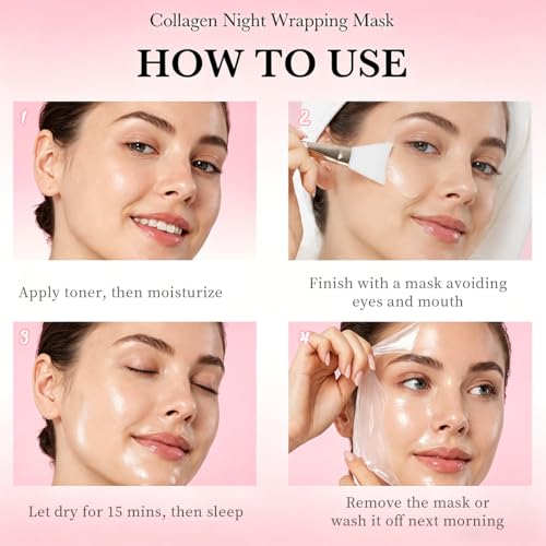 POLAR HAIR YURI Collagen Mask, Collagen Night Wrapping Peel-Off Mask, Hydrating & Firming Overnight Face Mask, Easy Peel Skincare for Smooth & Glowing Skin, Ideal Gift for Women & Teens, 2.54 Fl Oz