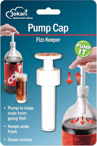 Jokari Fizz Keeper Pump Cap for 2 Liter Soda Bottles 2 Pack Pressurizing Carbonation Saver for Soft Drinks Reusable Cap Keeps Soda Fizzy Dishwasher Safe for 1 to 2 Liter Bottles