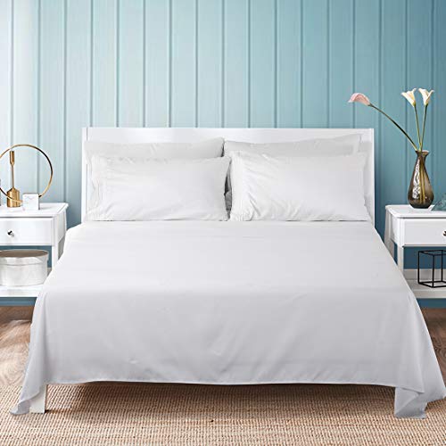 COHOME Queen Bed Sheets Set 4 Piece, Microfiber 1800 Thread Count Luxury Egyptian Sheets-Stain Wrinkle Fade Resistant, Hypoallergenic 16 inch Deep Pocket Bedding Set (White) - Thumbnail 6