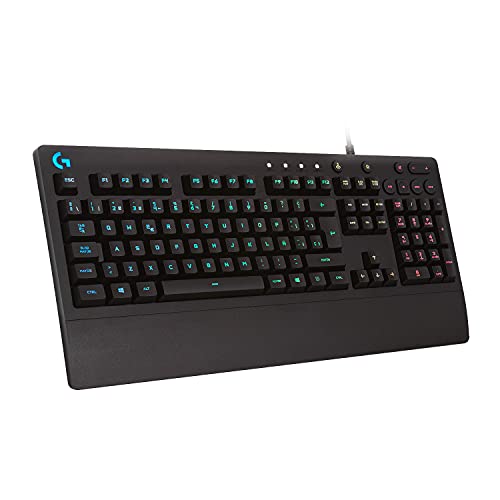 G213 Prodigy Teclado Gaming, RGB LIGHTSYNC, Teclas retroiluminadas, Resistente a Salpicaduras, Teclas Personalizables, Controles Multimedia Dedicados, Disposición QWERTY ES - Negro