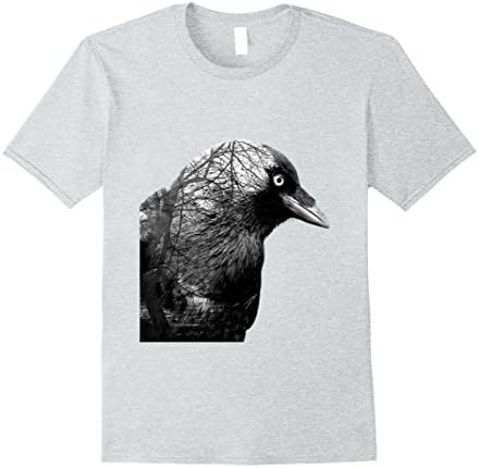 Mens Cool Black Graphic Design Art Wild Nature Crow T-shirt Large Heather Grey