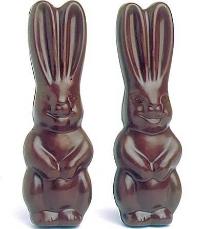 Polycarbonate Chocolate Mold: Big-Eared Rabbit. 2 pc. Front & Back. Makes 6 solid rabbits 5" Tall