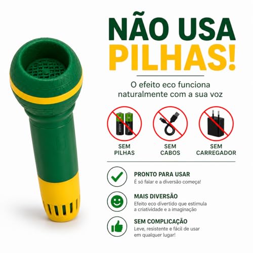 Kit Torcida Copa do Mundo com Mini Megafone + 2 Microfones | Som de Torcida Brasileira + Função Amplificador de Voz | Brinquedo para Festa, Jogos, Copa e Comemorações