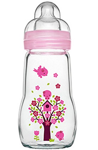 MAM Glass Baby Bottle Wide Neck 260ML,Pink