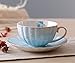Jusalpha® Porcelain Tea Cup and Saucer Coffee Cup Set with Saucer and Spoon FD-TCS04 (Set of 6, Blue)