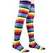 Colorful Rainbow Stripe Leggings Long Knit Gloves Socks Set Party Costume Accessory
