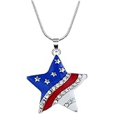 4th of July Necklace for Women - Fourth July Accessories - Red White Blue Earrings - Stars Stripes