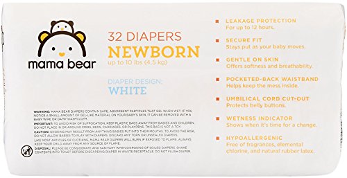 Amazon Brand - Mama Bear Diapers, Newborn, 128 Count, White Print (4 packs of 32) - Thumbnail 3