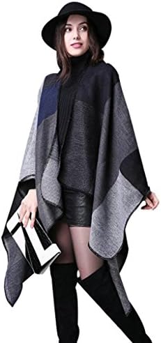 Women's Color Block Poncho Shawl Wrap Pashmina Open Front Oversized Plus Cardigans Poncho Cape Blanket