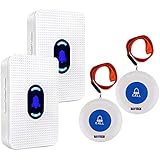 DAYTECH Wireless Caregiver Pager in Home Alert System Call Button for Elderly Patient Seniors Personal Nurse Attendant 2 Receivers+2 Emergency Transmitters