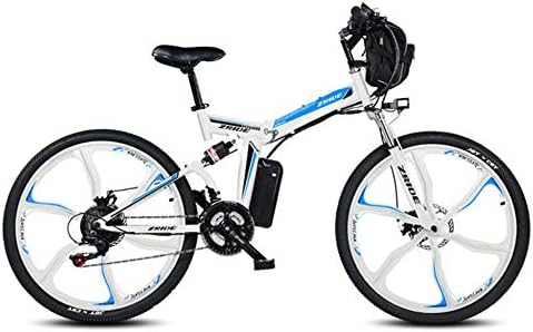 POTHUNTER ZXD007 Electric Bike Folding Electric Bicycle With Removable Lithium 240W Adult E-Bike,White-26Inches