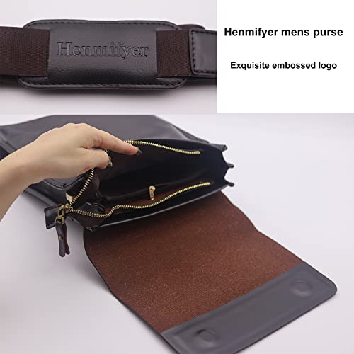 Henmifyer Mens Crossbody Bags Leather Messenger Shoulder Bag Side Sling Bag for Men Travel Work Business Magnetic Buckle Adjustable strap (Brown)