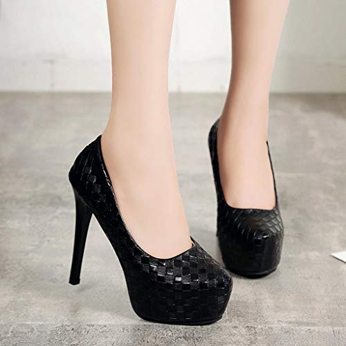 BEAUTYVAN Women's Closed Round Toe Pumps Stiletto High Heels Office Lady Wedding Bridal Party Dress Heeded Shoes (Size 38=US:6.5, Black)