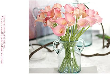 Dinopure Calla Lily Artificial Flower 20pcs No Vase Bridal Wedding Bouquet 20 Head Latex Real Touch Flower Bouquets common callalily (pink)