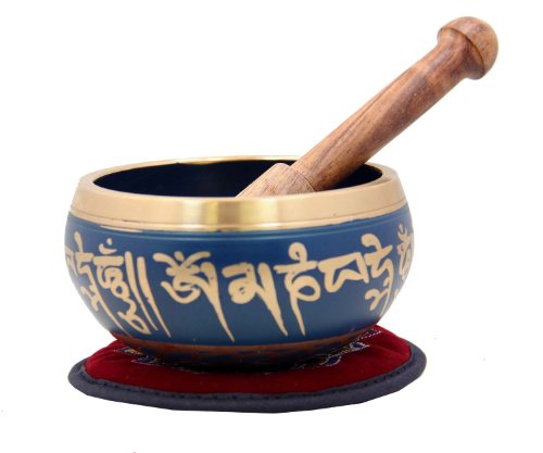 DharmaObjects Tibetan Yoga Meditation Om Mani Padme Hum Singing Bowl /Rosewood Mallet / Velvet Cushion / Box Gift Set