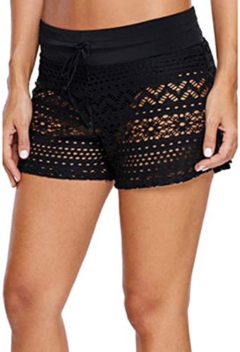 JINJINYI Women's Black Lace Shorts A-Line Skirted Bikini Bottom Attached Swim Bottom