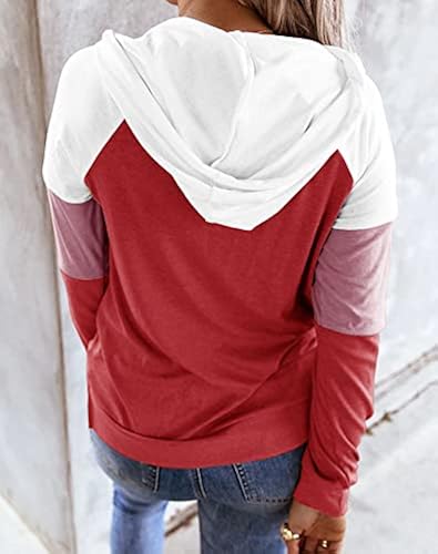Women's Color Block Hoodie – Casual Long Sleeve Pullover With Pockets - View #9