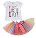 Girls'It's My Birthday Print Shirt Tutu Skirt Dress Outfit Set (White+Pink a, 5-6 Years)