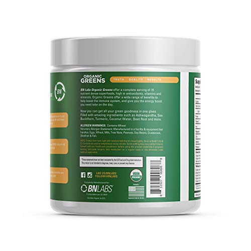 Organic Greens Powder - All Natural Superfoods Veggie Powder - Potent Superfoods for Detox and Immune Health Benefits - Includes Spirulina, Matcha Green Tea, and Ashwaganda - USDA Organic - Non-GMO