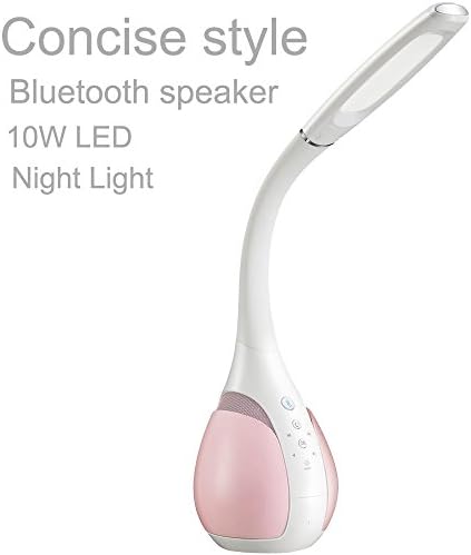Foreking LED Desk Lamp,Mega Bass Bluetooth Speaker,Stereo Music Player,10W Dimmable LED Table Lamp, Low Power Night Light, Touch Control, Eye Protection Flexible Gooseneck Table Light(Pink)