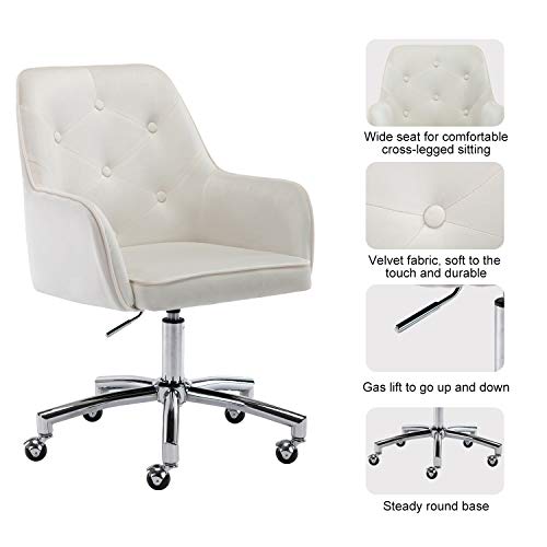 HOMEFUN Home Office Chair, White Cute Modern Desk Chair Velvet Tufted