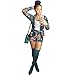 Tracksuit Women Long Sleeve Tropical Floral Blazer Jacket Coat + Shorts 2 Piece Set Suit African Dashiki Slim Fit Blue, X-Large
