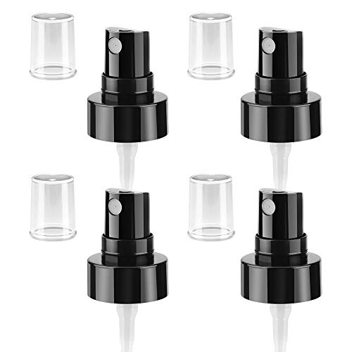 ULG Essential Oil Spray Tops, 22/400 Fine Mist Sprayer Fits for Clear Spray Bottles with 0.84 Inch Thread Size Oil Mist Sprayer Spray Caps Replacement Pump Top with Lid, 4 Pieces, Black