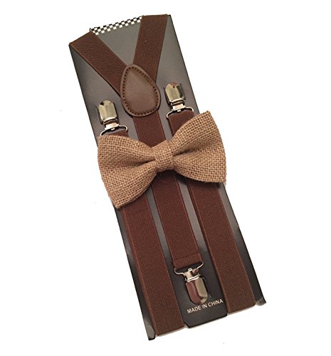 Hemp Bow ties and light brown suspenders Combo Mens (Dark Brown) (Brown)