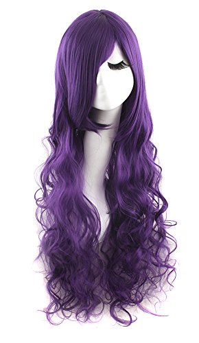 MapofBeauty 32" 80cm Dark Purple Long Hair Curly Wavy Wig Cosplay Costume Wig