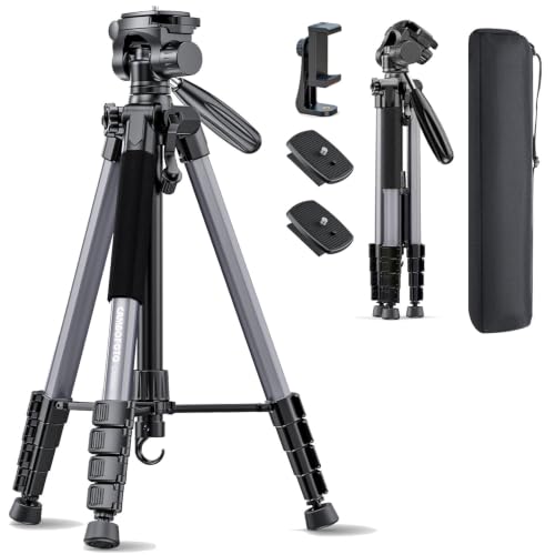 CAMBOFOTO 188 cm Aluminium-Kamerastativ – robuster professioneller Stativständer für DSLR- und spiegellose Kameras, Smartphones und GoPro, leichtes Reisestativ