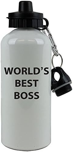 Engraved CasesWhite Aluminum Black World's Best Boss, 20-Ounce (600 ML) Sport Water Bottle with Sports Top, Carabiner