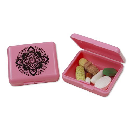 Indestructo Pill Boxes - 6 Per Package (2 Black, 2 Green, 2 Pink - One of each Color is Plain, One of each Color is Pattern)