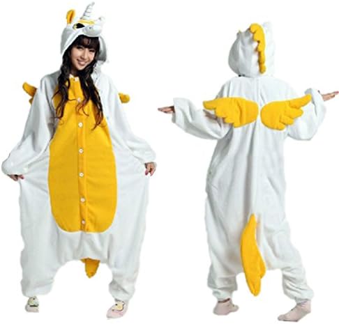 Cosplay Flannel Anime Cartoon Unicorn With Cute Wings Onesie Adult Pajamas (Large, Yellow)