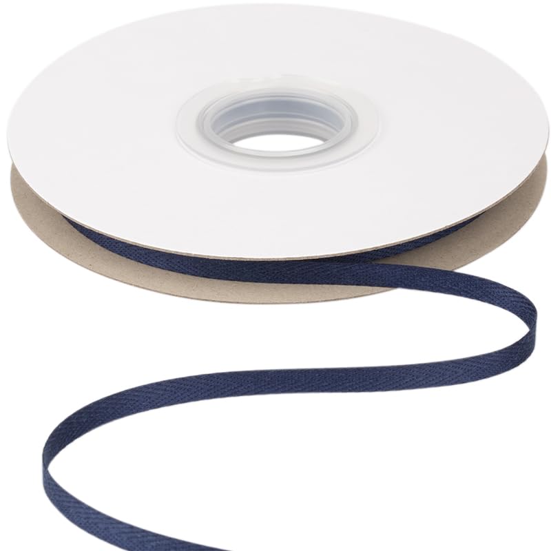 Ribbonitlux Tape Twill Ribbon 6mm x 22.5 Meters, Soft Navy Herringbone Bias Tape for DIY Craft, Sewing, Gift Wrapping, and Home Decor