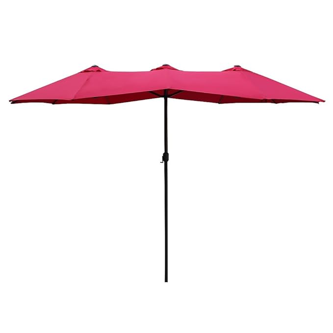 Le Papillon 15 ft Market Outdoor Umbrella Double-Sided Aluminum Table Patio Umbrella with Crank (15ft, Red)