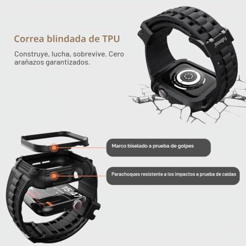 Fullmosa Compatible with Apple Watch Band 44mm 45mm Rugged TPU with Bumper Case and Screen Protector, Compatible with Apple Watch SE3/2/1 Series 9/8/7/6/5/4.45mm Black