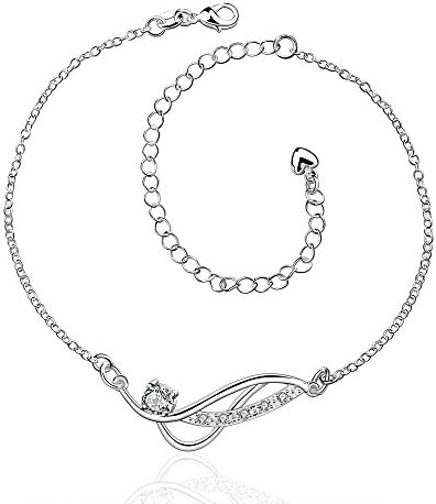 Efloral Women's Chain Geometric Diamond Pendant Anklet Bracelet SilverPlated White