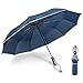 Ace Teah Travel Umbrella, Automatic Folding Umbrella 10 Ribs windbreak to 60MPH, Compact 46 Inch Rain Umbrella for Men Women, Auto Open Close, 210T Fabric Canopy with Safety Reflective Strip - Blue