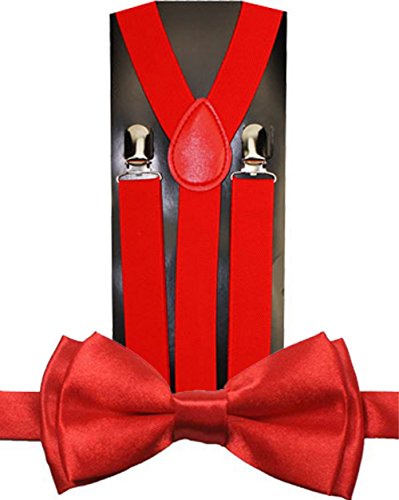 New Suspender Bow Tie Matching Colors Toddler Kids Boys Girls Child (red)